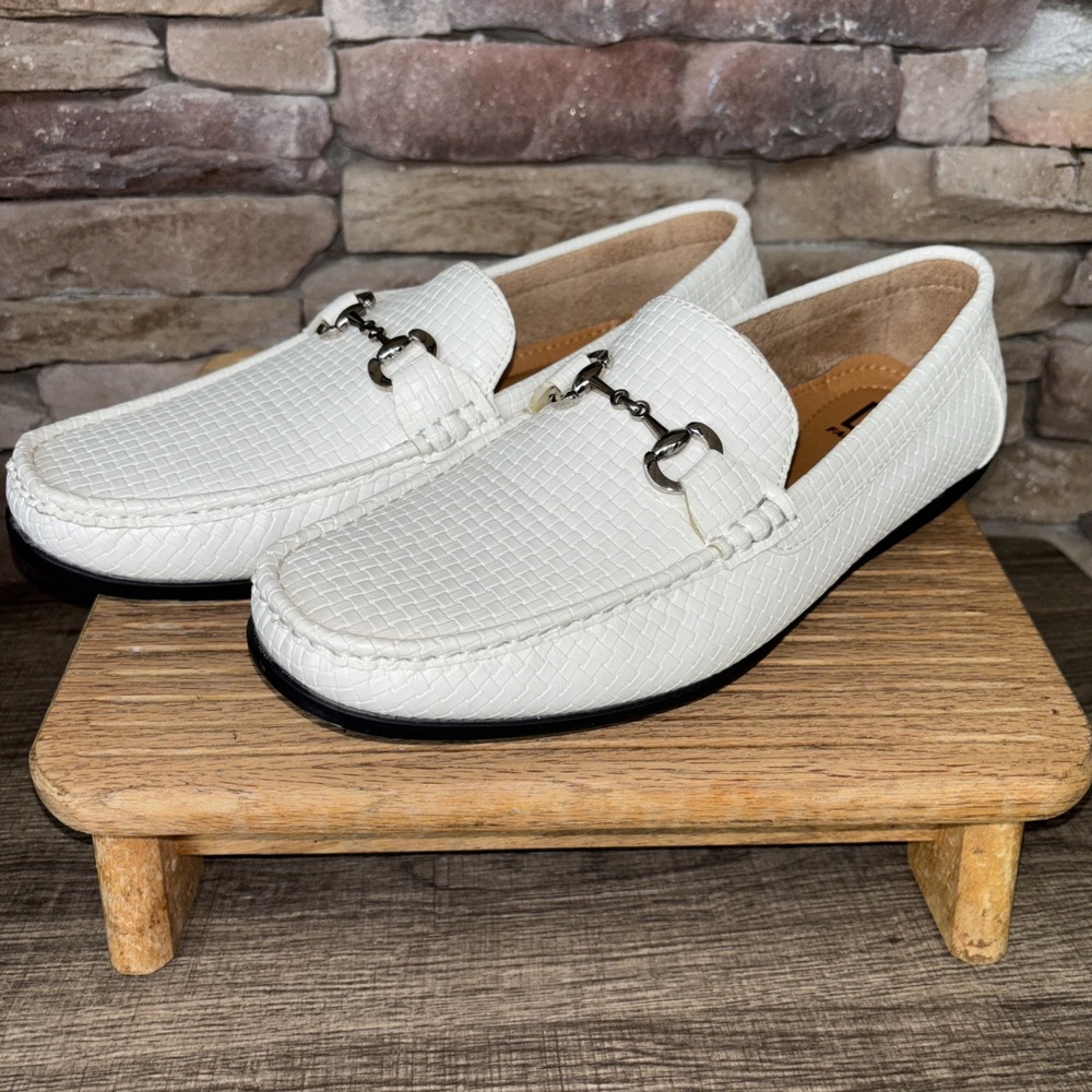 Faranzi White Sheldon Silver Buckle Slip on 10 Driver's Men Loafer/Shoe F420297K - Picture 12 of 16